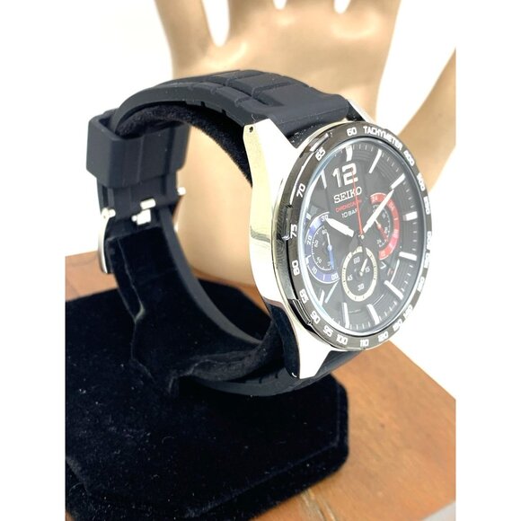 Seiko Men's Watch SSB347 Quartz Chronograph Black Dial Rubber Strap 44mm - Picture 15 of 15